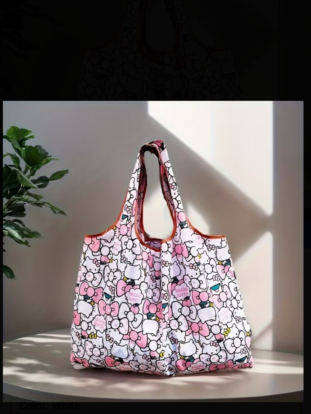 Pink Cartoon Print Reusable Tote Bag